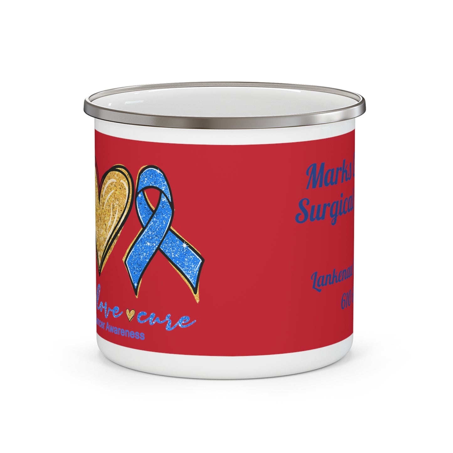Colorectal Cancer Survival, cancer awareness,Enamel Camping Mug, donation of proceeds