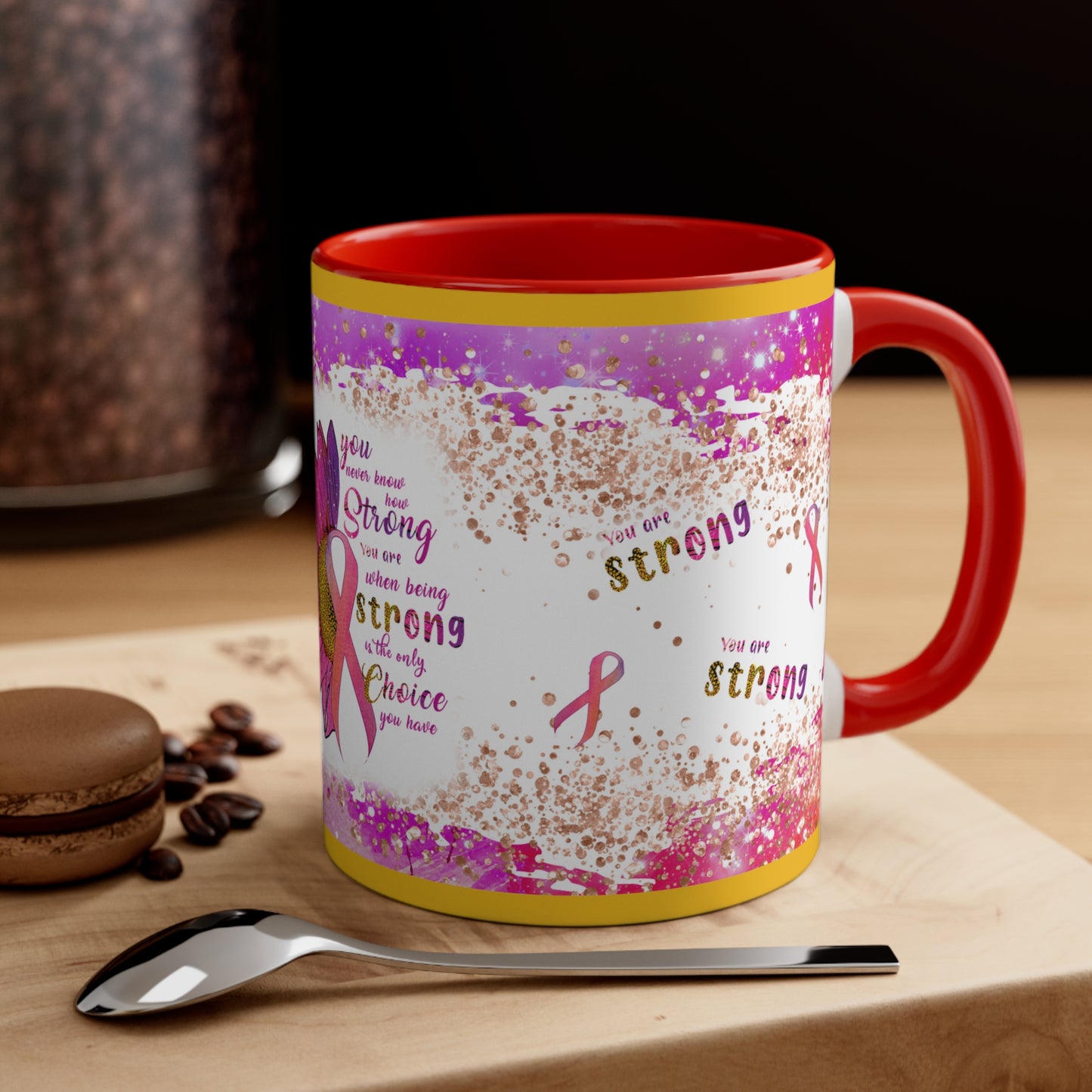 Breast Cancer Awareness Accent Coffee 11 oz Mug, donation to Cancer Centers
