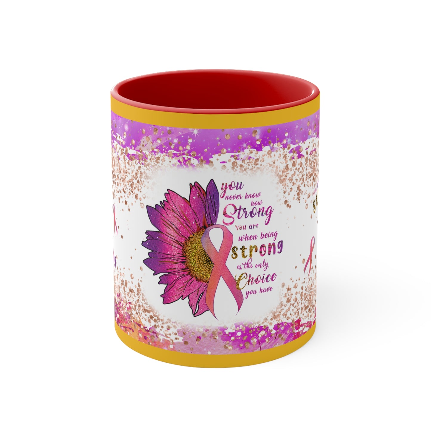 Breast Cancer Awareness  Accent Coffee  11 oz Mug, donation to Cancer Centers