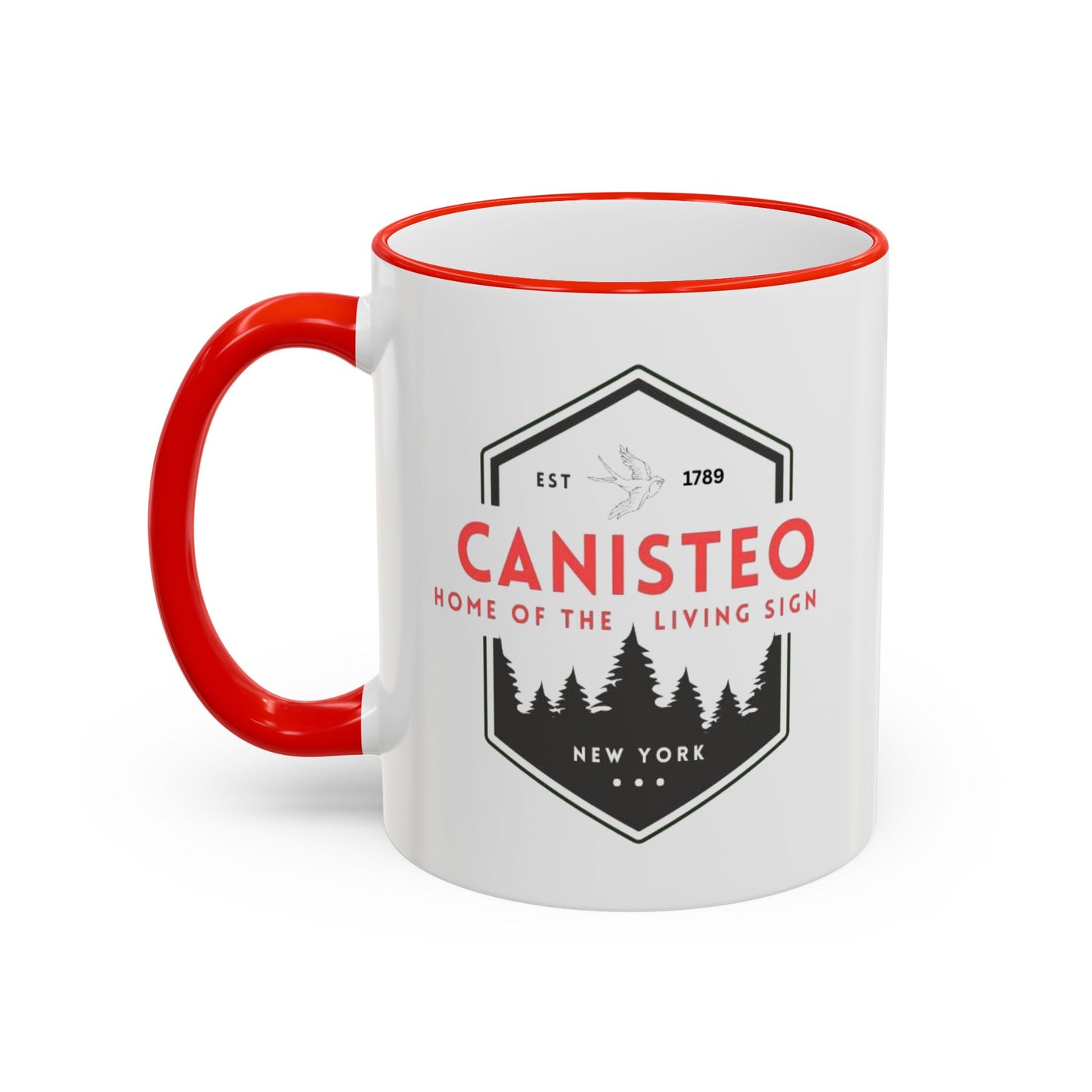 Canisteo New York Vintage Badge Mug — Accent Rim & Handle Coffee Cup (11oz, 15oz)