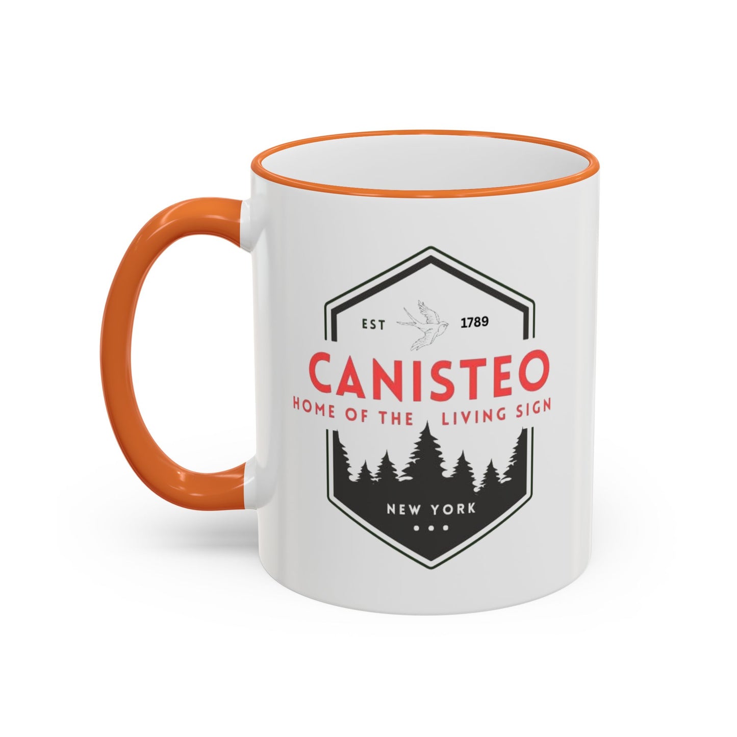 Canisteo New York Vintage Badge Mug — Accent Rim & Handle Coffee Cup (11oz, 15oz)