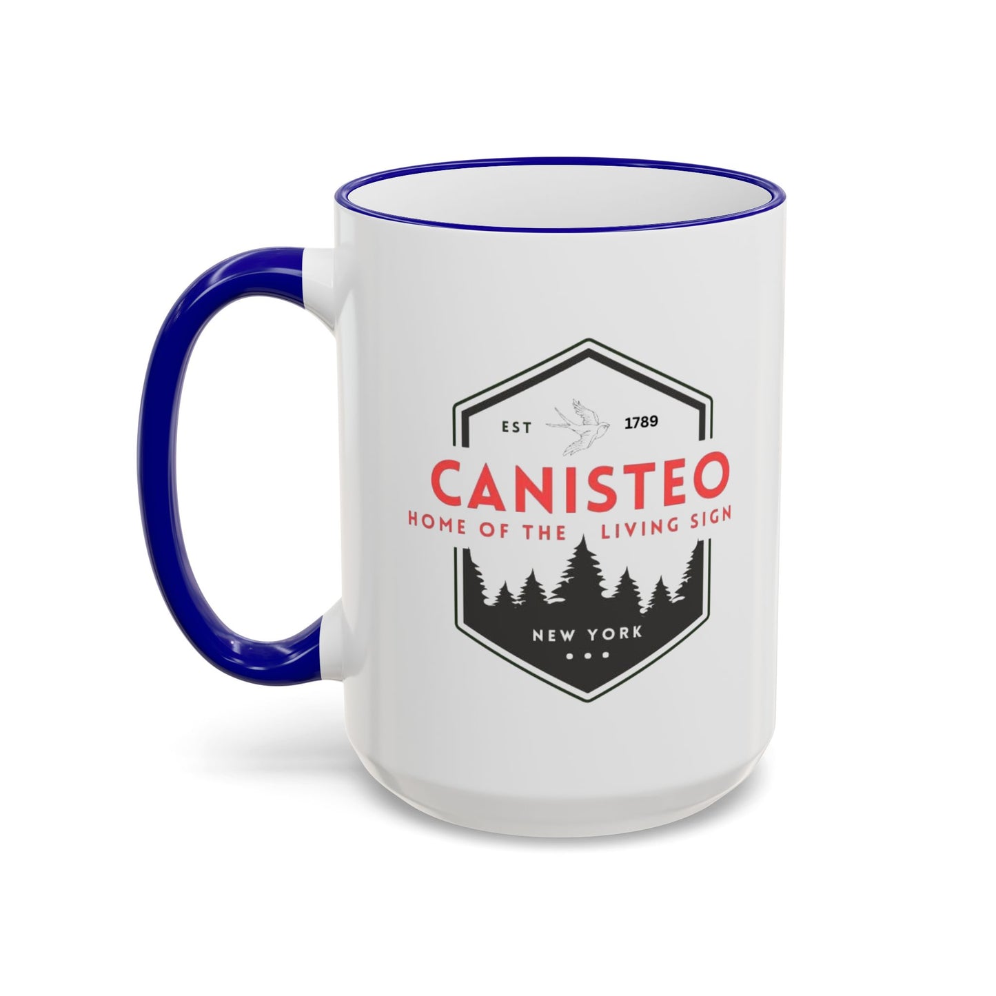 Canisteo New York Vintage Badge Mug — Accent Rim & Handle Coffee Cup (11oz, 15oz)