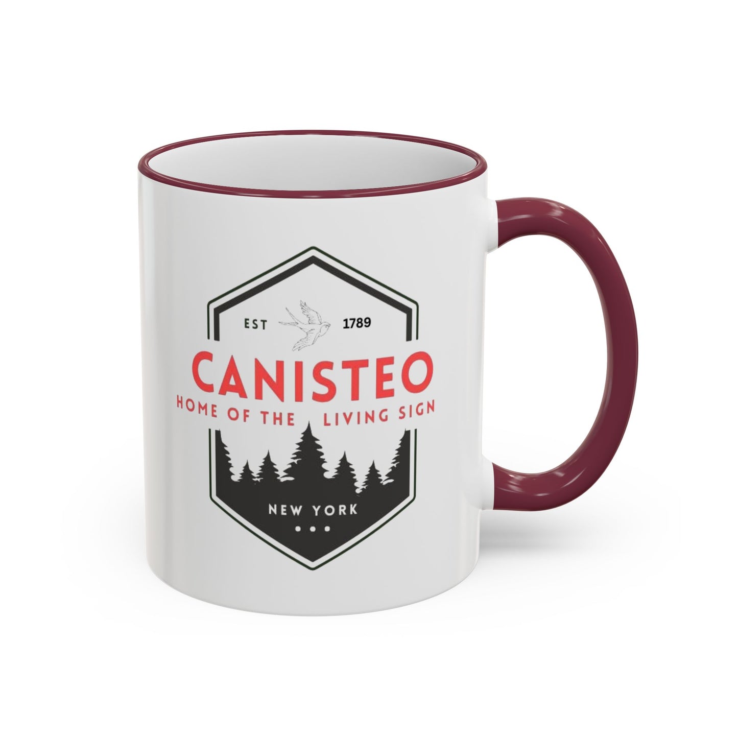 Canisteo New York Vintage Badge Mug — Accent Rim & Handle Coffee Cup (11oz, 15oz)