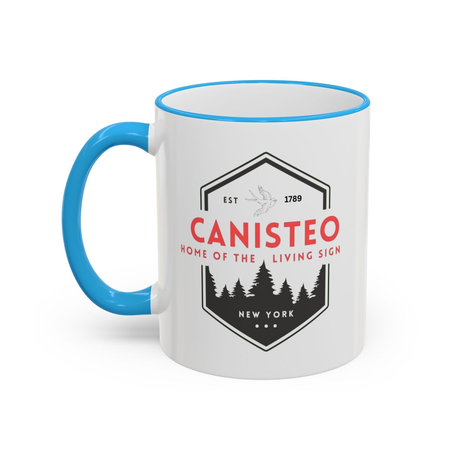 Canisteo New York Vintage Badge Mug — Accent Rim & Handle Coffee Cup (11oz, 15oz)