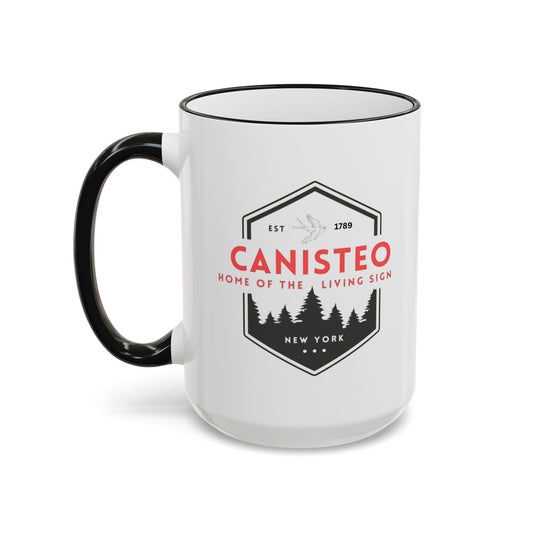 Canisteo New York Vintage Badge Mug — Accent Rim & Handle Coffee Cup (11oz, 15oz)