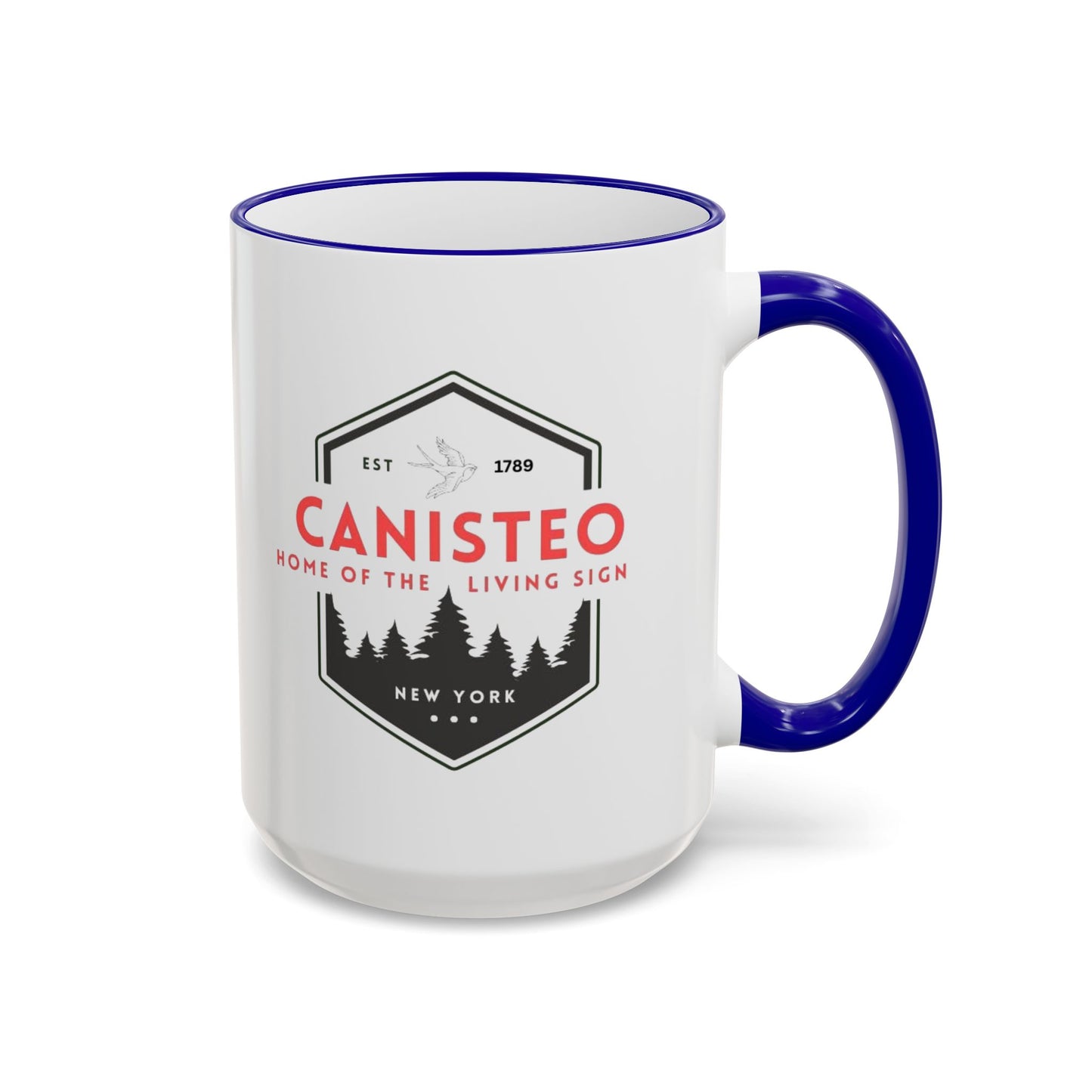 Canisteo New York Vintage Badge Mug — Accent Rim & Handle Coffee Cup (11oz, 15oz)
