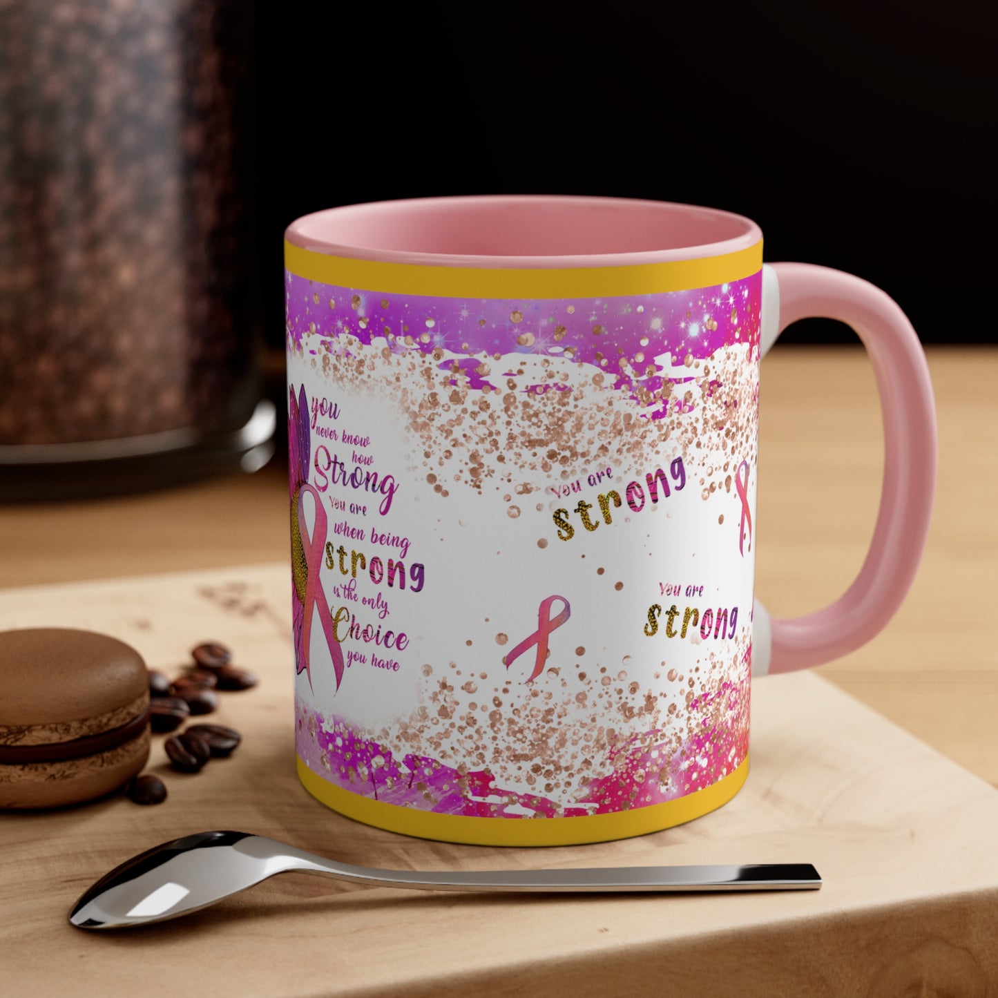 Breast Cancer Awareness  Accent Coffee  11 oz Mug, donation to Cancer Centers