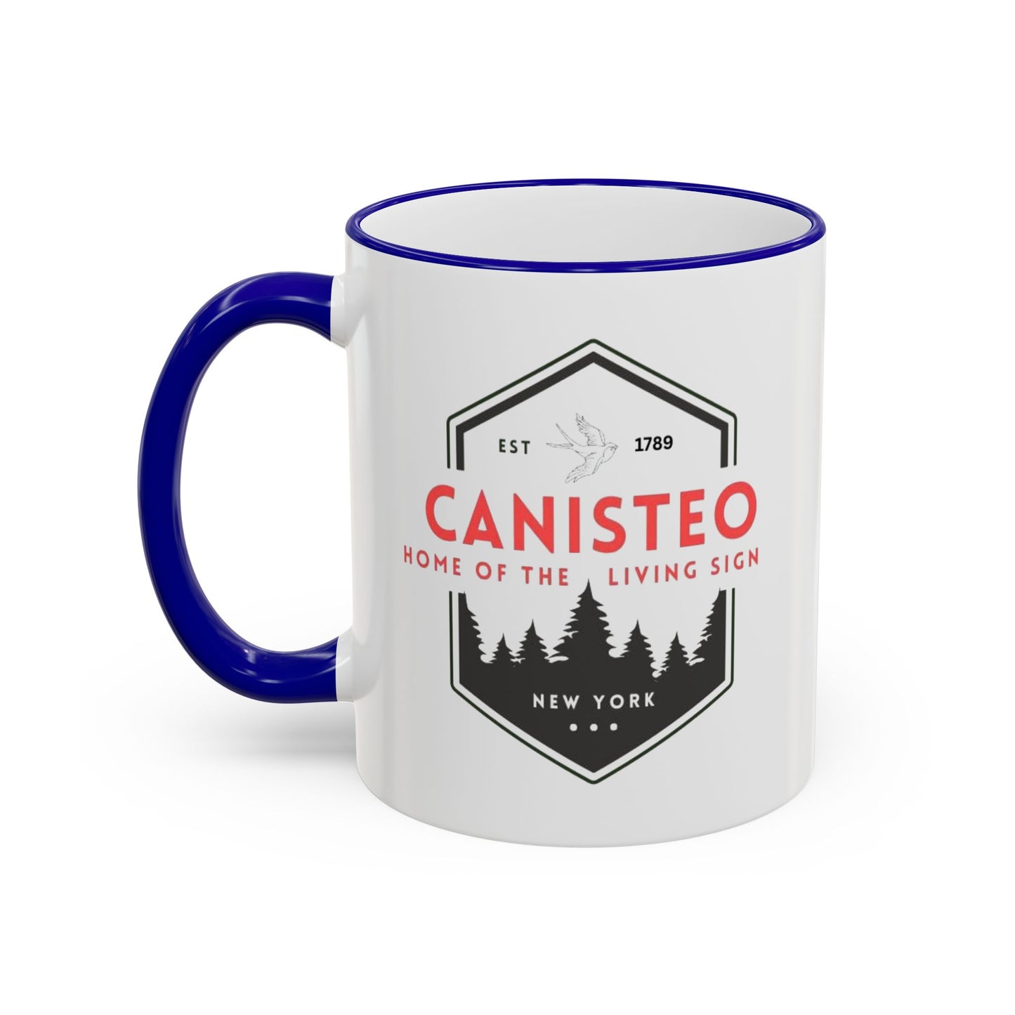 Canisteo New York Vintage Badge Mug — Accent Rim & Handle Coffee Cup (11oz, 15oz)
