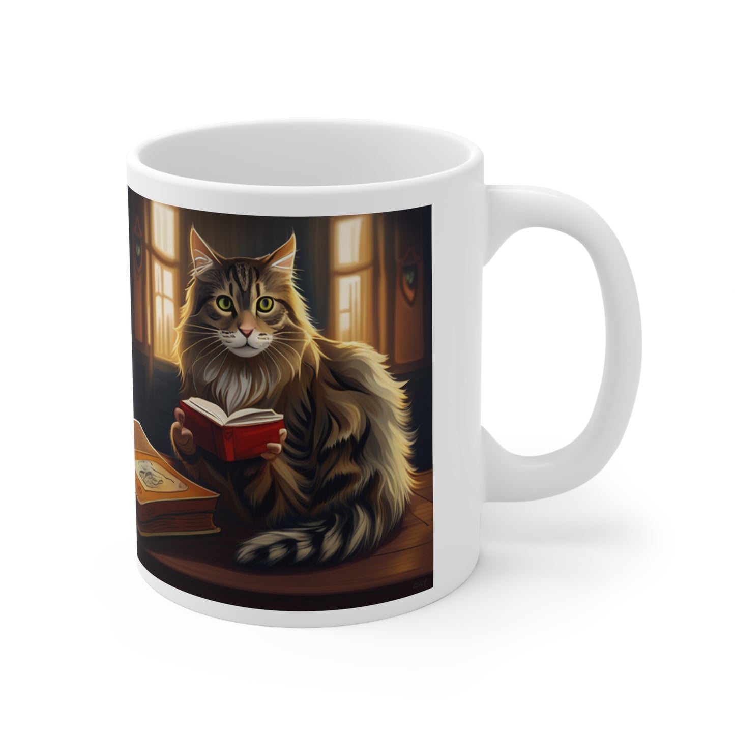 Maincoon Cat  pondering coffee, 11oz, 15oz