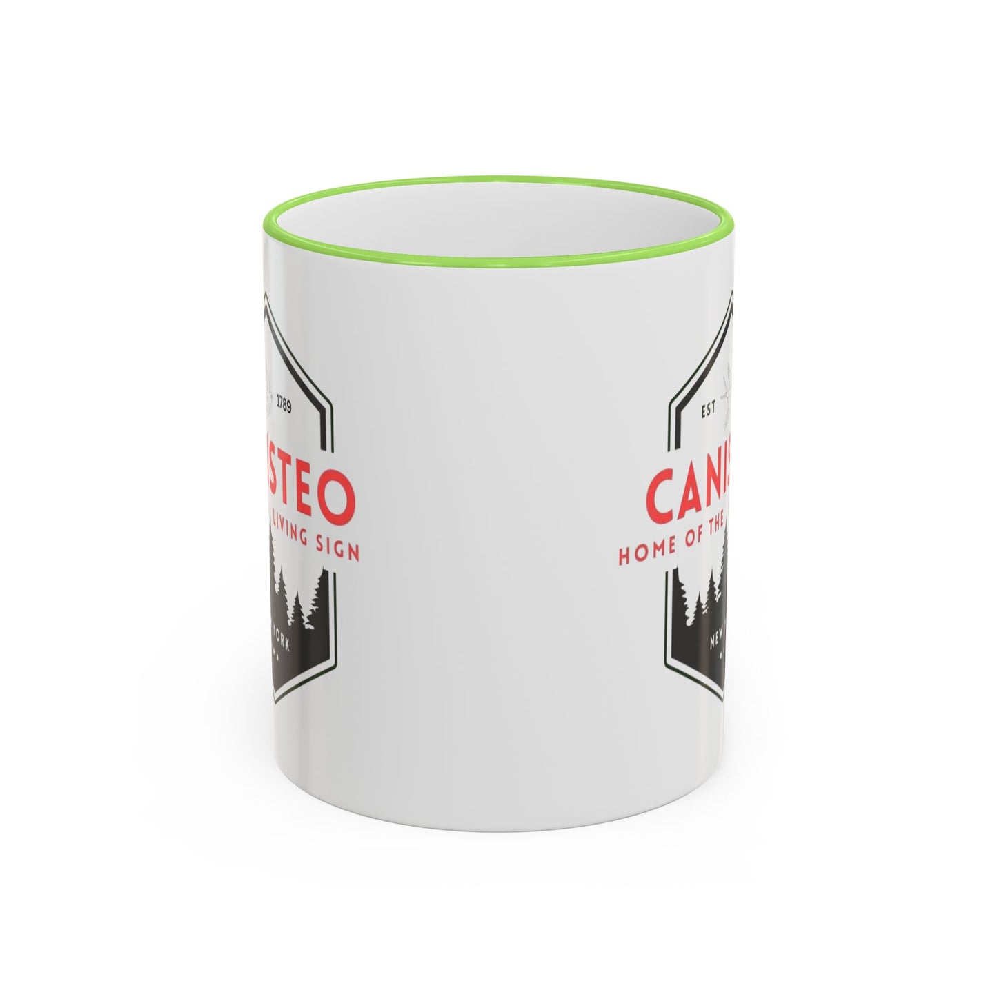 Canisteo New York Vintage Badge Mug — Accent Rim & Handle Coffee Cup (11oz, 15oz)