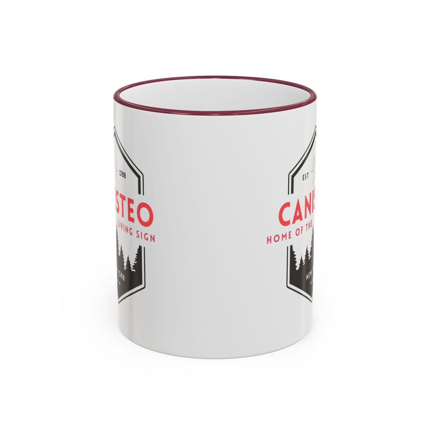 Canisteo New York Vintage Badge Mug — Accent Rim & Handle Coffee Cup (11oz, 15oz)