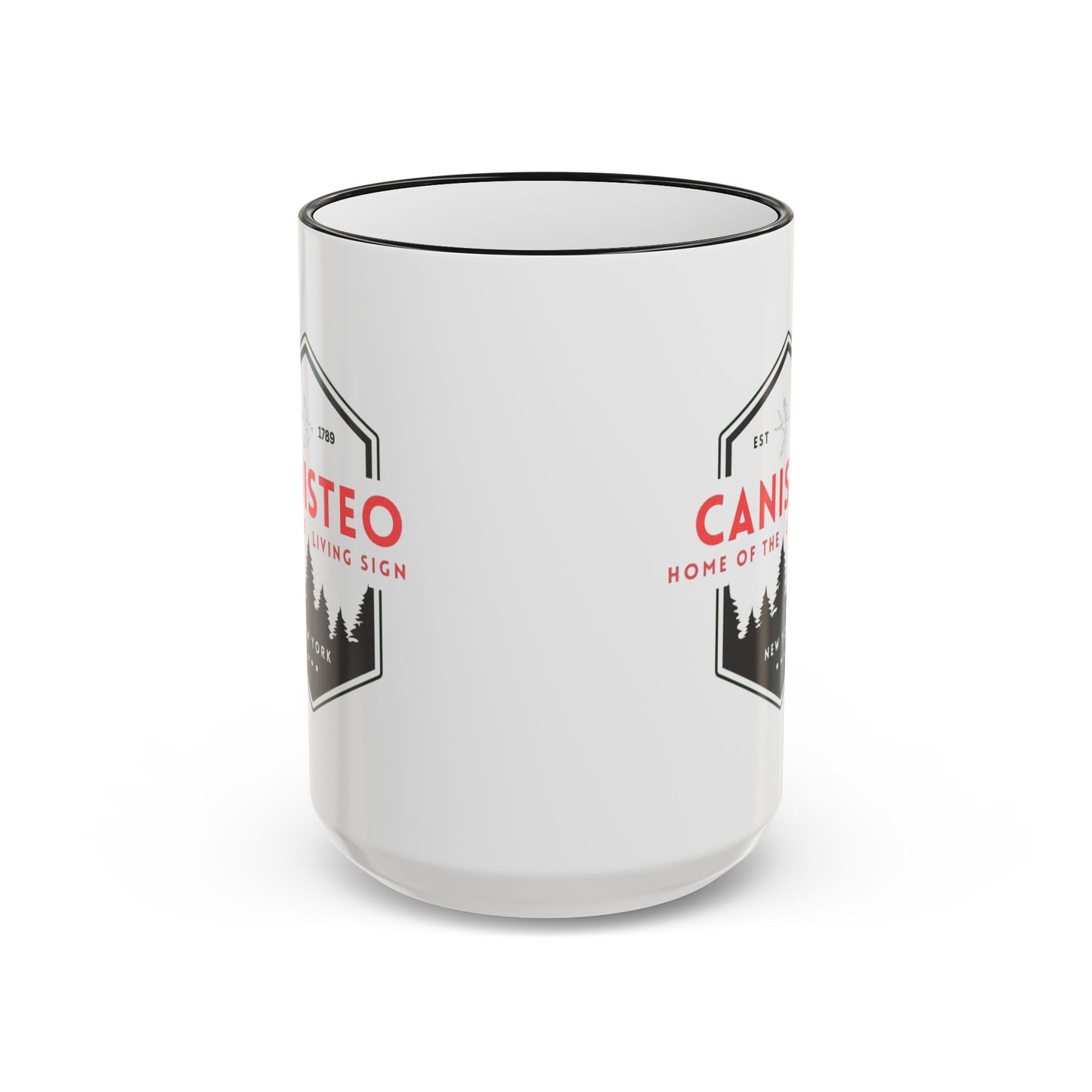 Canisteo New York Vintage Badge Mug — Accent Rim & Handle Coffee Cup (11oz, 15oz)