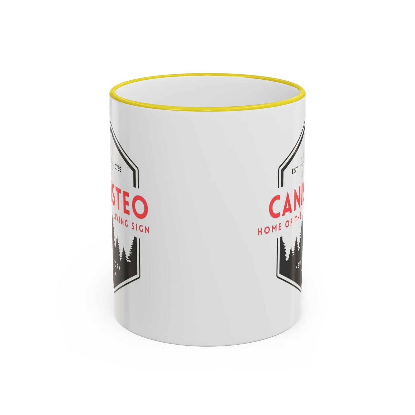 Canisteo New York Vintage Badge Mug — Accent Rim & Handle Coffee Cup (11oz, 15oz)