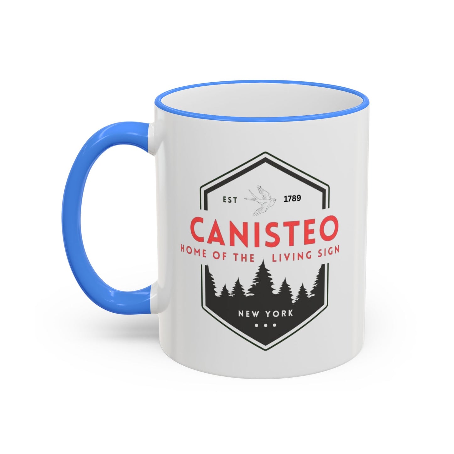 Canisteo New York Vintage Badge Mug — Accent Rim & Handle Coffee Cup (11oz, 15oz)