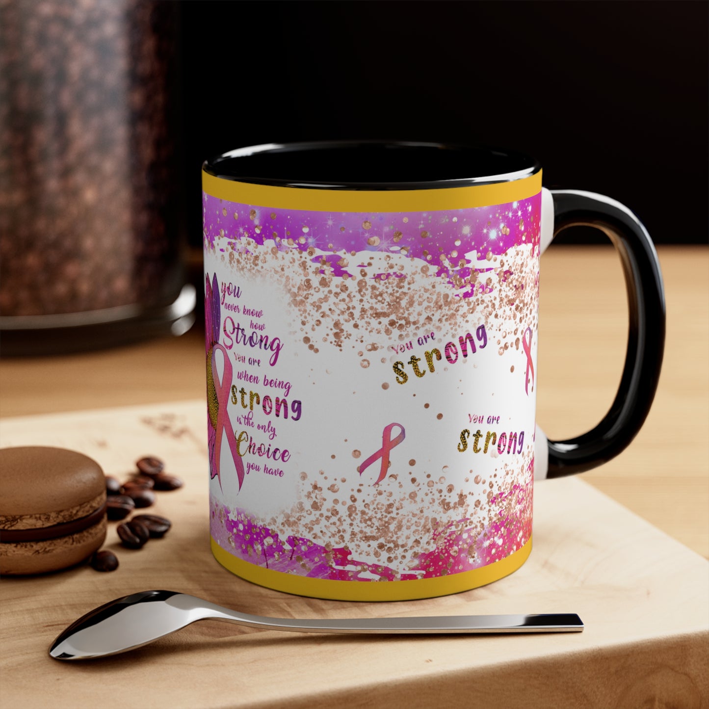 Breast Cancer Awareness  Accent Coffee  11 oz Mug, donation to Cancer Centers