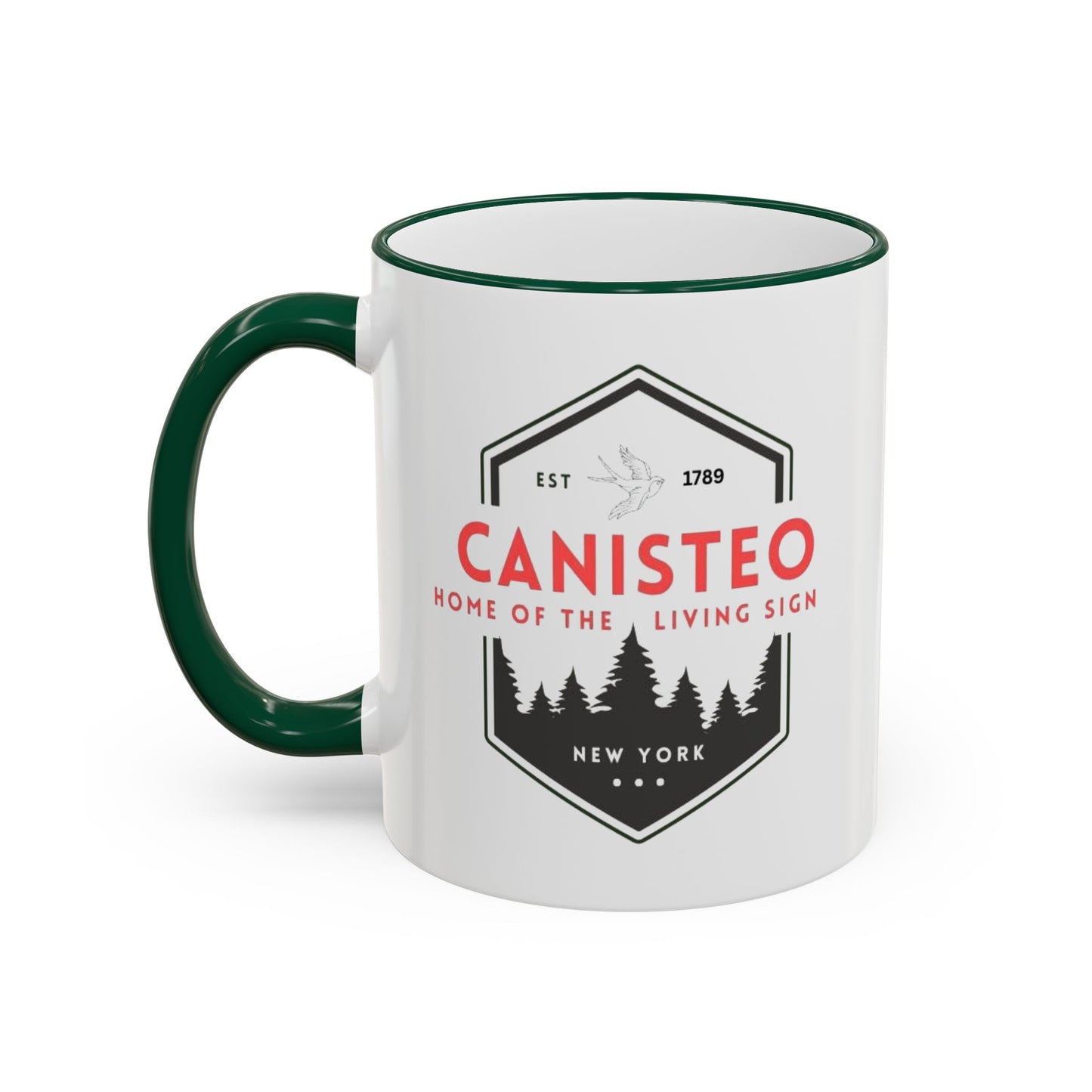 Canisteo New York Vintage Badge Mug — Accent Rim & Handle Coffee Cup (11oz, 15oz)