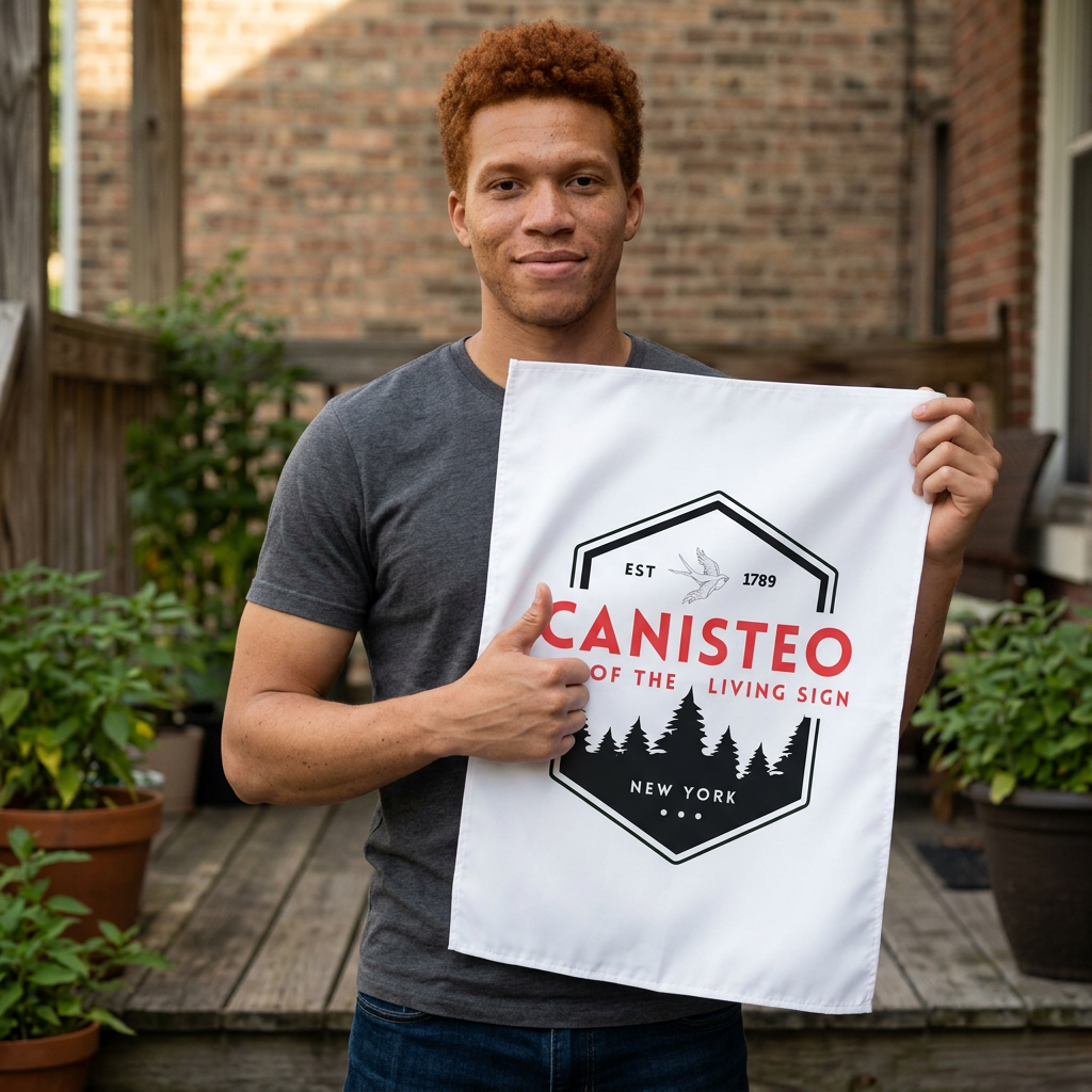 Canisteo New York Outdoor Flag – 'Home of the Living Sign' Forest Badge Garden Banner