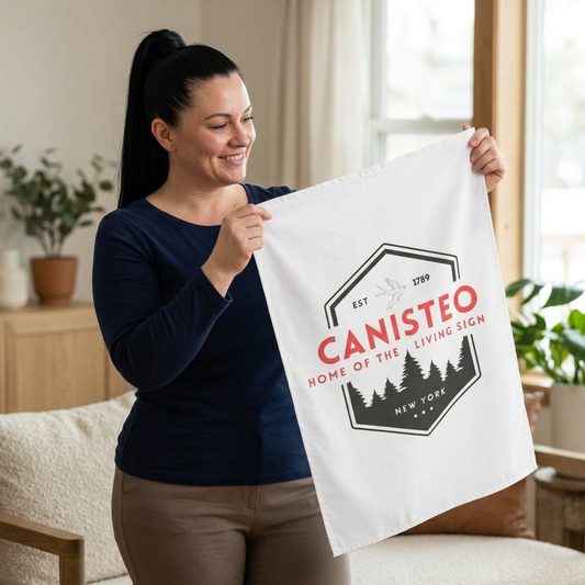 Canisteo New York Outdoor Flag – 'Home of the Living Sign' Forest Badge Garden Banner