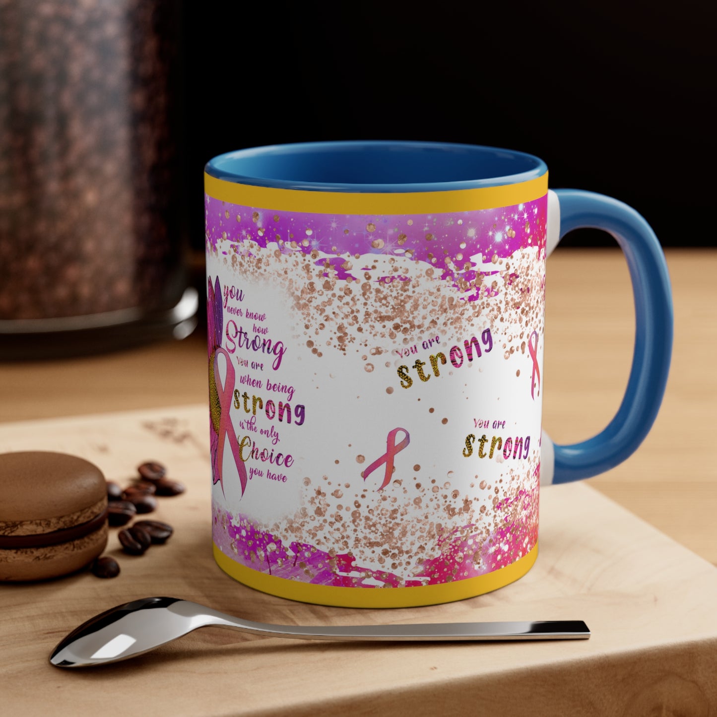 Breast Cancer Awareness  Accent Coffee  11 oz Mug, donation to Cancer Centers