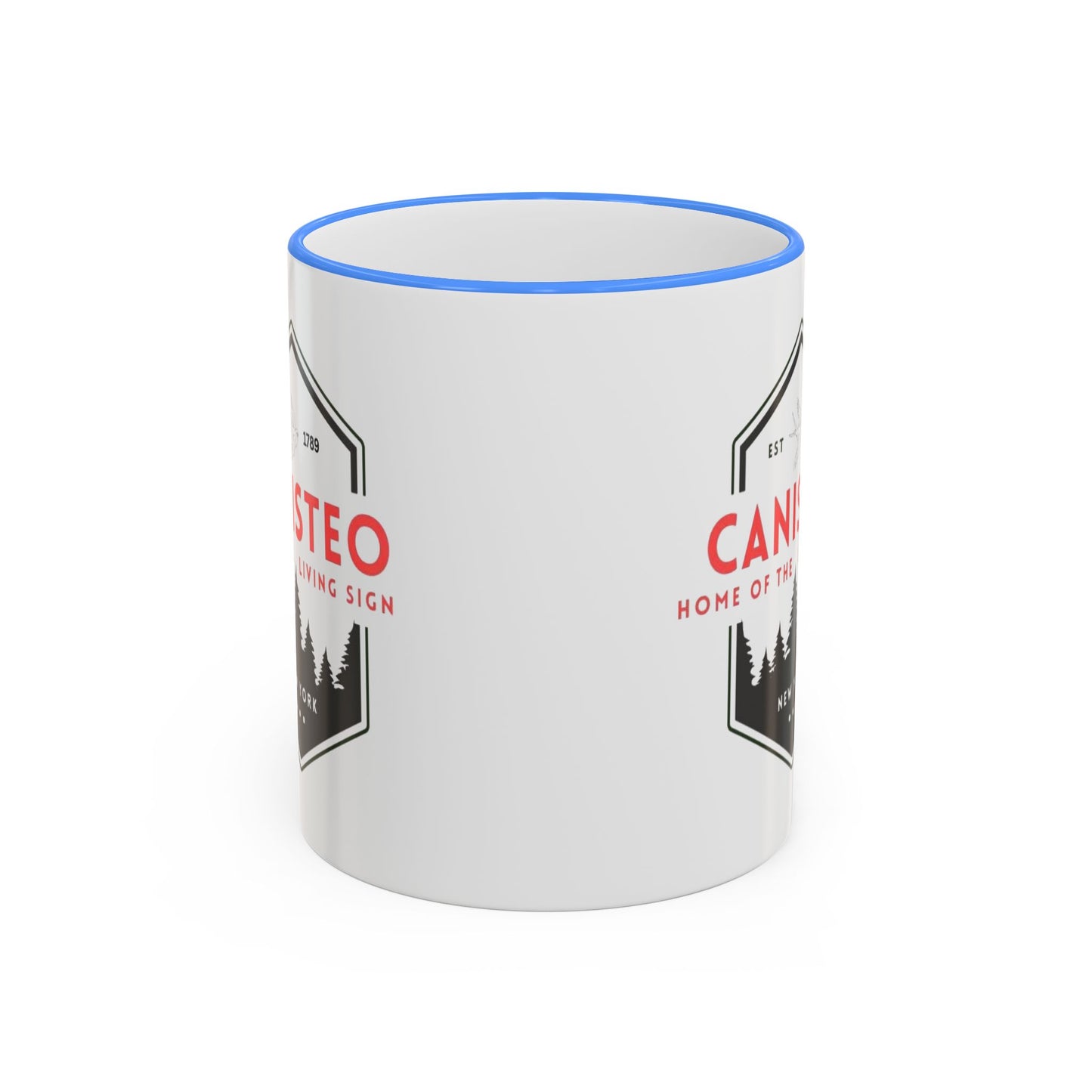 Canisteo New York Vintage Badge Mug — Accent Rim & Handle Coffee Cup (11oz, 15oz)