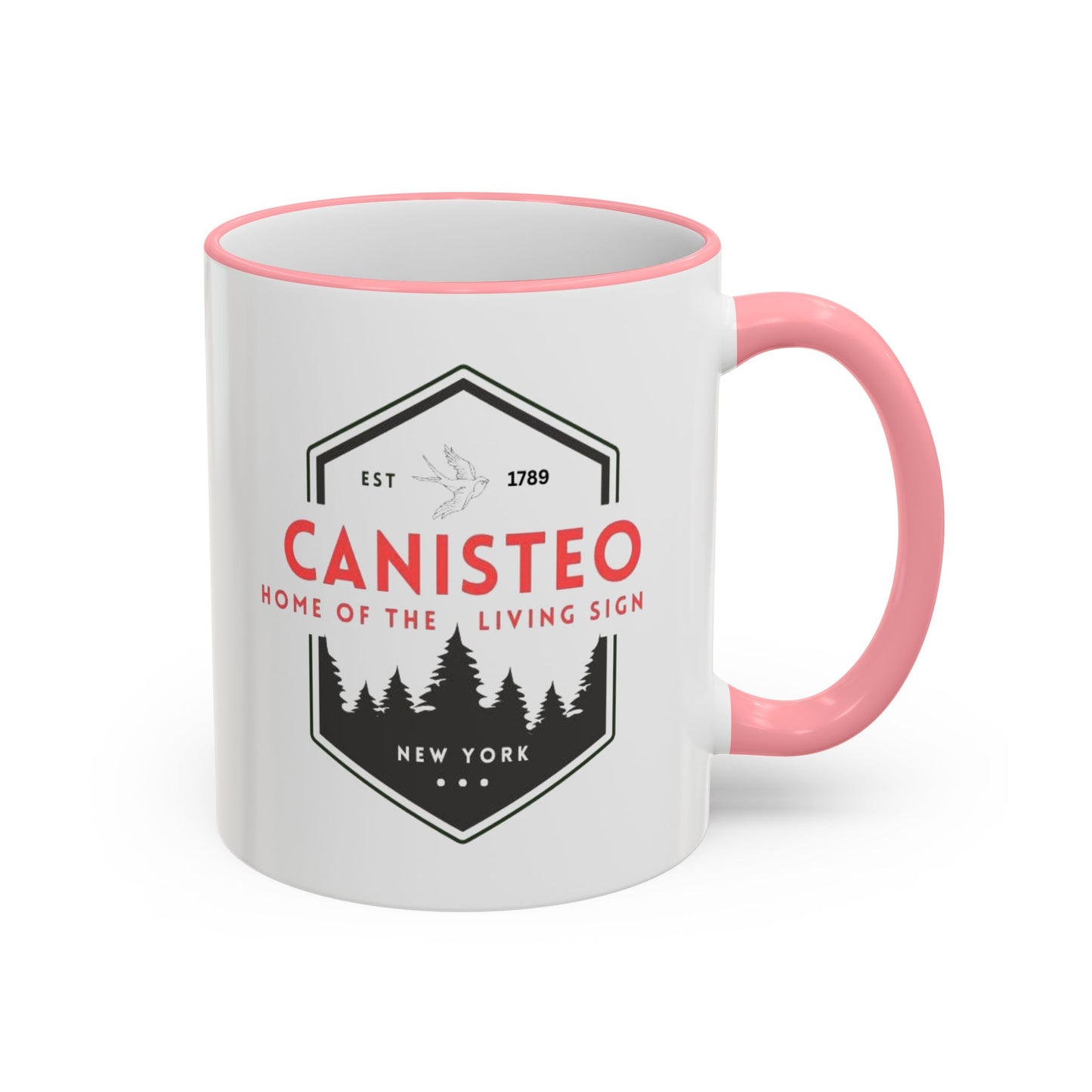 Canisteo New York Vintage Badge Mug — Accent Rim & Handle Coffee Cup (11oz, 15oz)