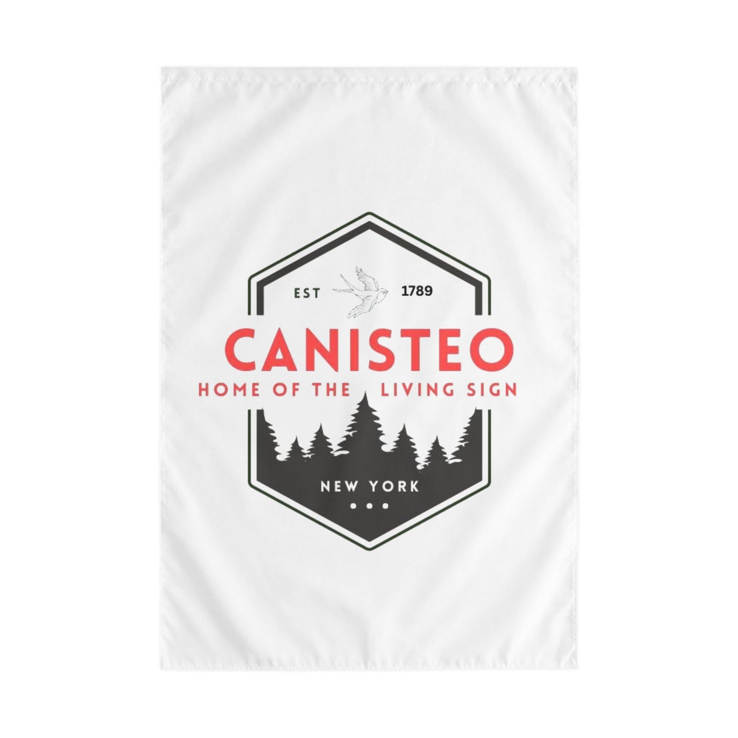 Canisteo New York Outdoor Flag – 'Home of the Living Sign' Forest Badge Garden Banner