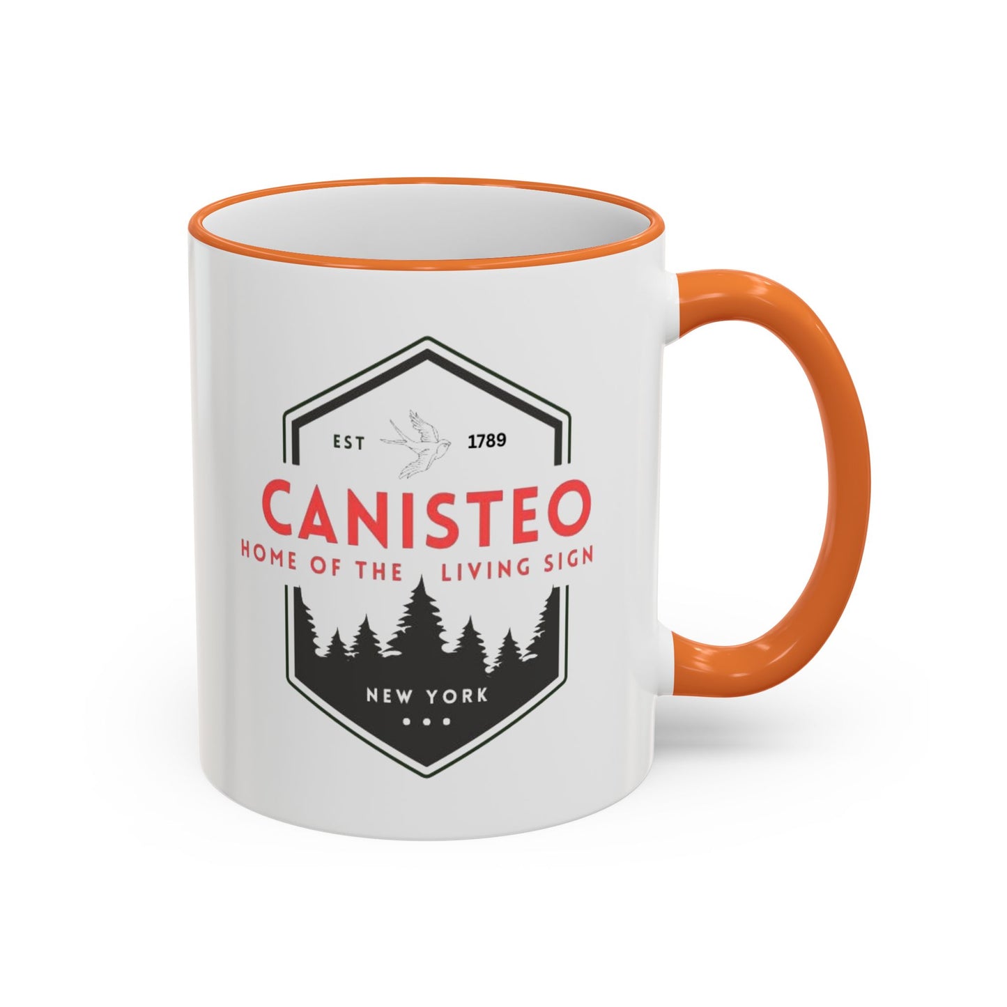 Canisteo New York Vintage Badge Mug — Accent Rim & Handle Coffee Cup (11oz, 15oz)
