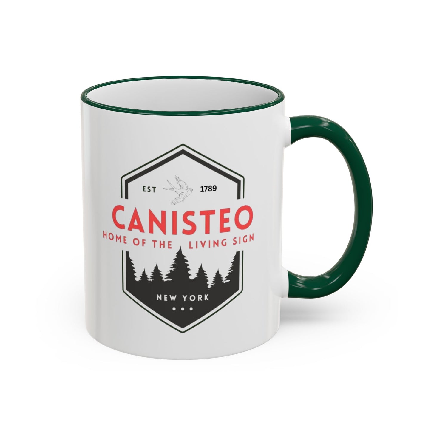 Canisteo New York Vintage Badge Mug — Accent Rim & Handle Coffee Cup (11oz, 15oz)