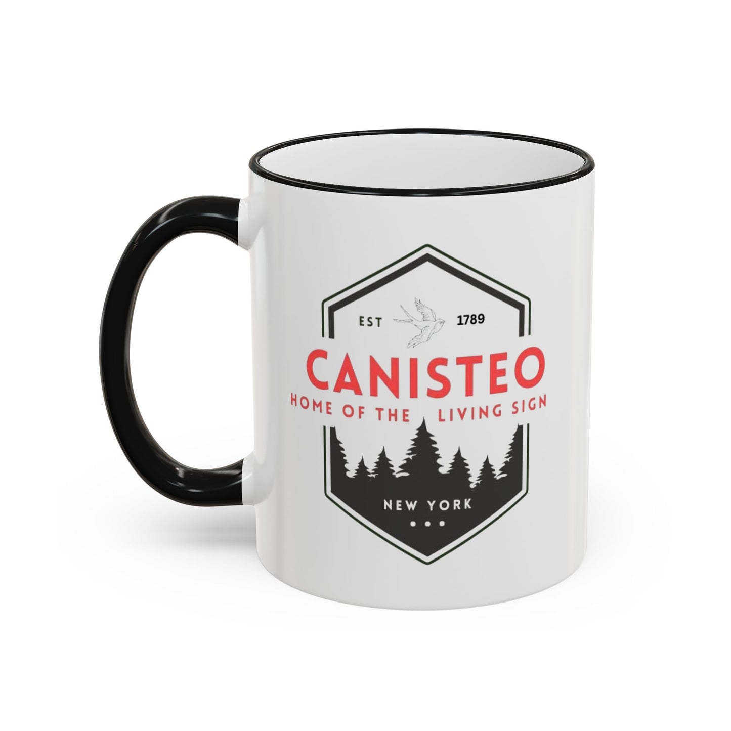 Canisteo New York Vintage Badge Mug — Accent Rim & Handle Coffee Cup (11oz, 15oz)