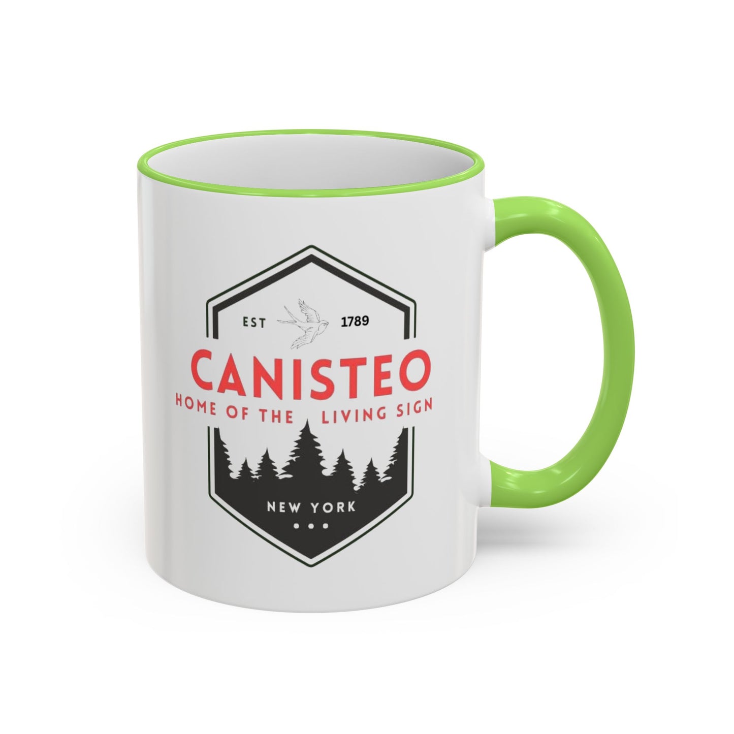Canisteo New York Vintage Badge Mug — Accent Rim & Handle Coffee Cup (11oz, 15oz)