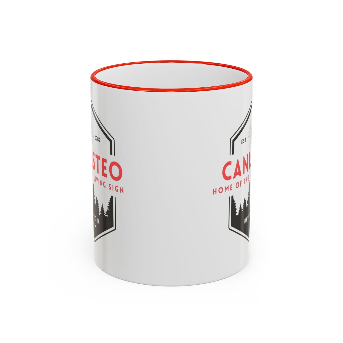 Canisteo New York Vintage Badge Mug — Accent Rim & Handle Coffee Cup (11oz, 15oz)
