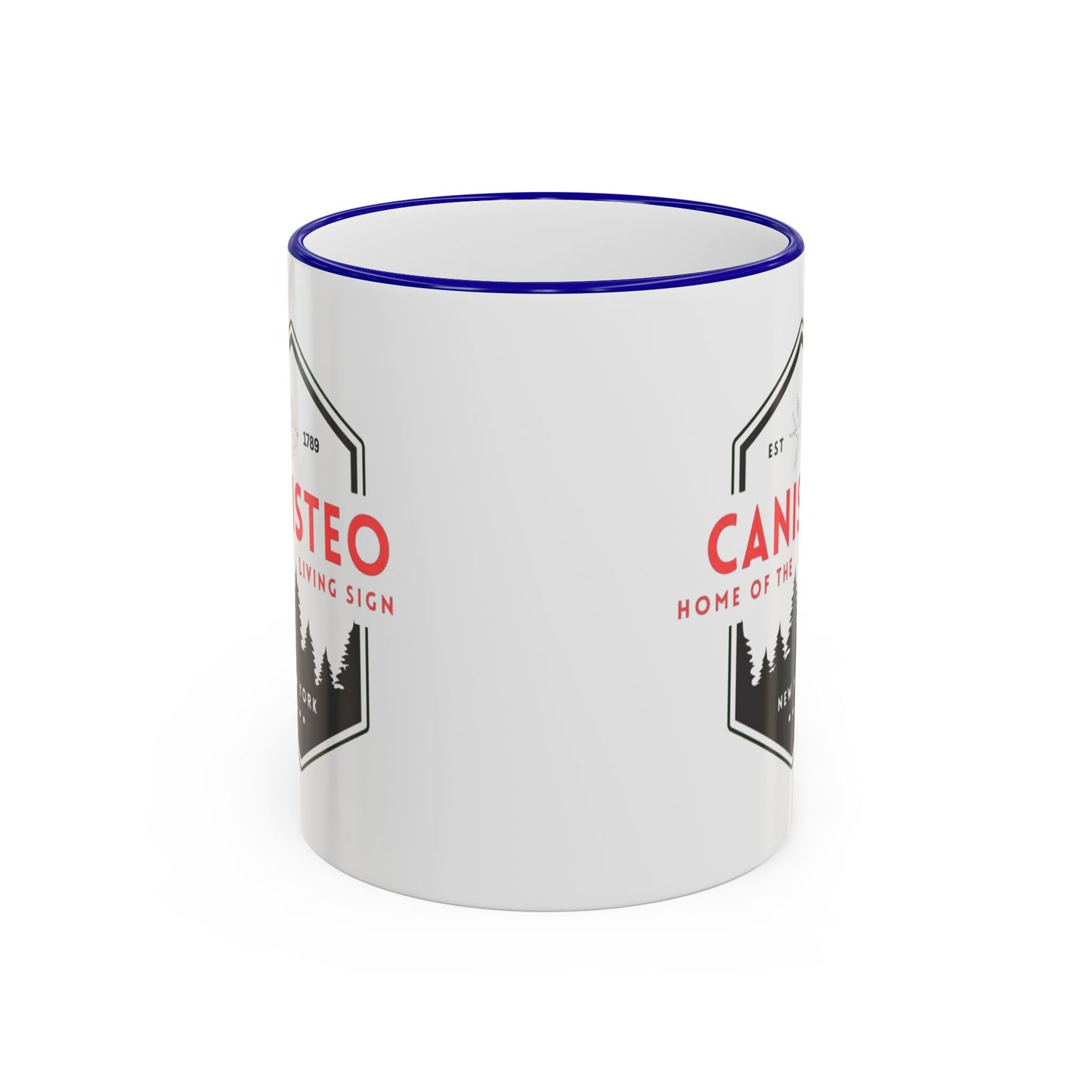 Canisteo New York Vintage Badge Mug — Accent Rim & Handle Coffee Cup (11oz, 15oz)