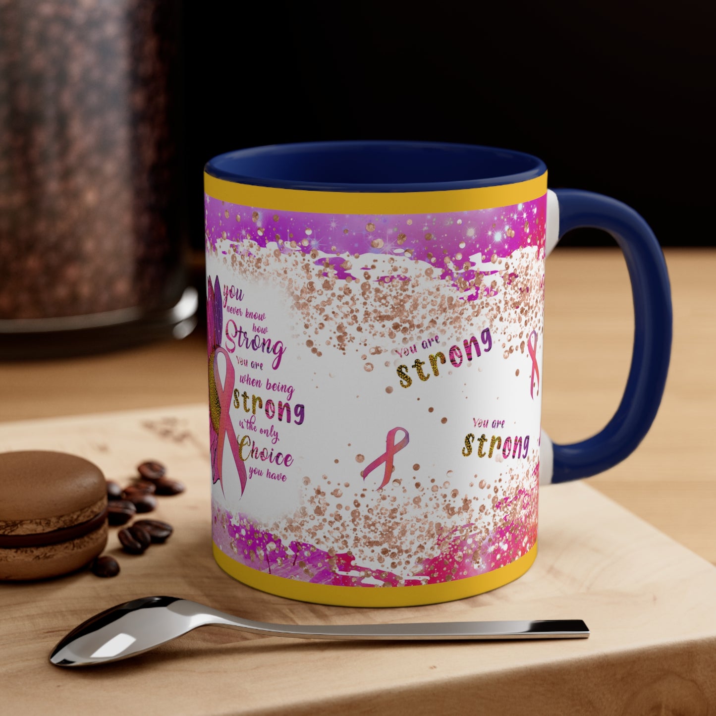 Breast Cancer Awareness  Accent Coffee  11 oz Mug, donation to Cancer Centers