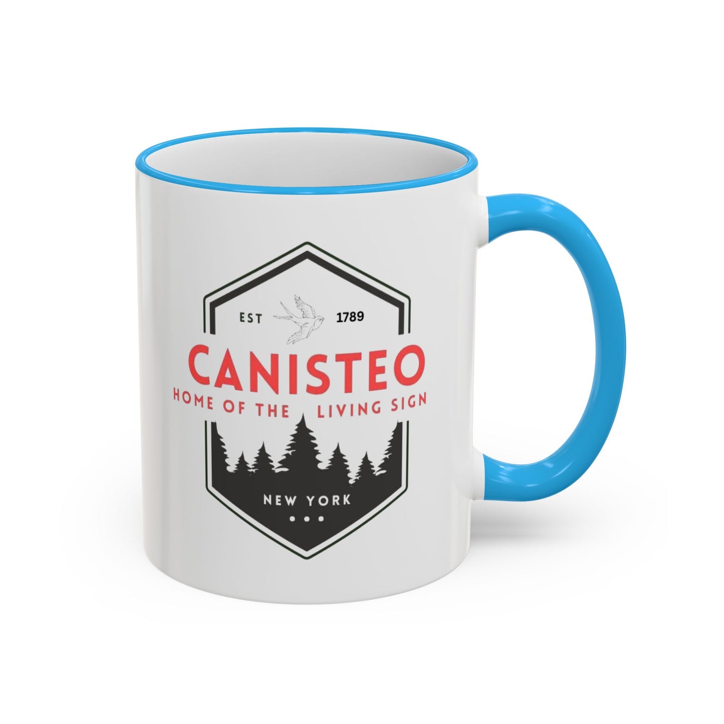 Canisteo New York Vintage Badge Mug — Accent Rim & Handle Coffee Cup (11oz, 15oz)