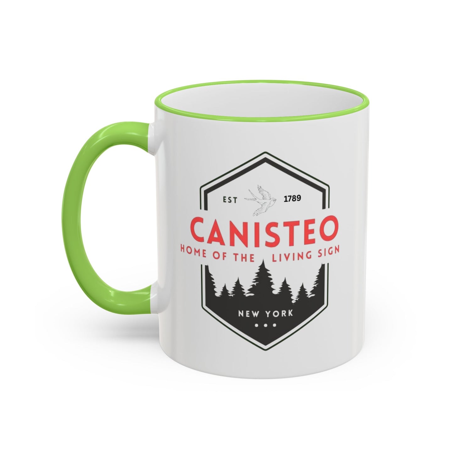 Canisteo New York Vintage Badge Mug — Accent Rim & Handle Coffee Cup (11oz, 15oz)