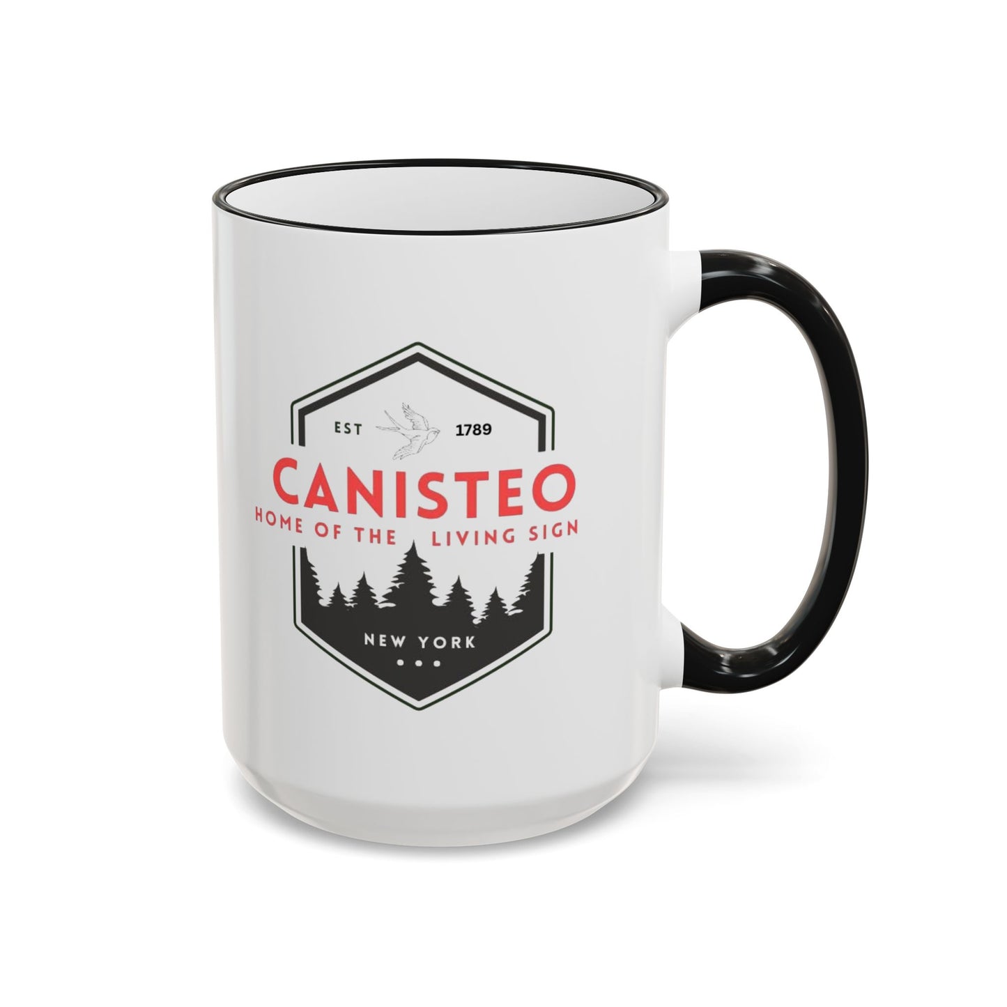 Canisteo New York Vintage Badge Mug — Accent Rim & Handle Coffee Cup (11oz, 15oz)