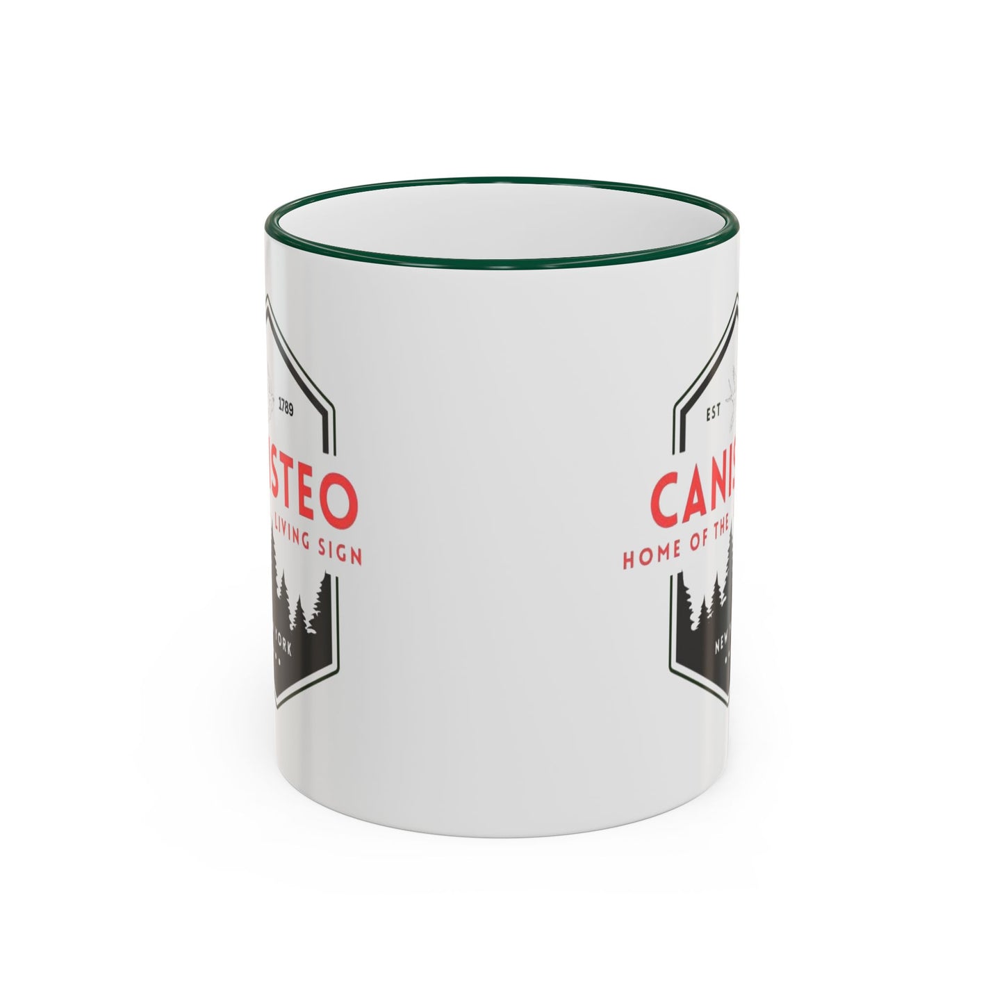Canisteo New York Vintage Badge Mug — Accent Rim & Handle Coffee Cup (11oz, 15oz)