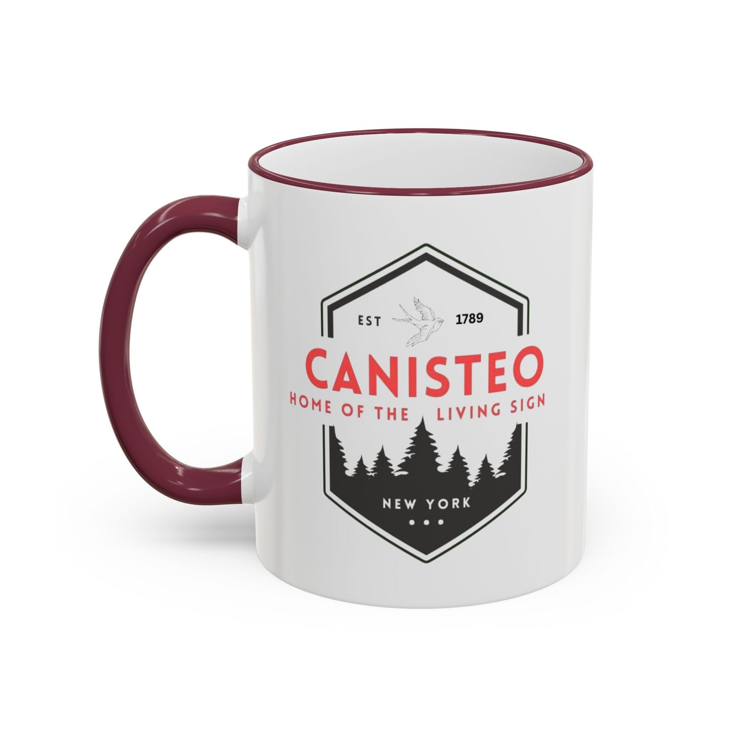 Canisteo New York Vintage Badge Mug — Accent Rim & Handle Coffee Cup (11oz, 15oz)