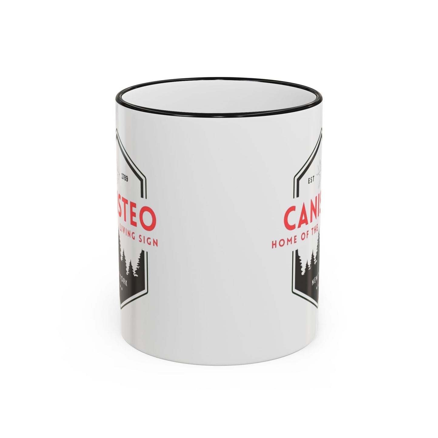 Canisteo New York Vintage Badge Mug — Accent Rim & Handle Coffee Cup (11oz, 15oz)