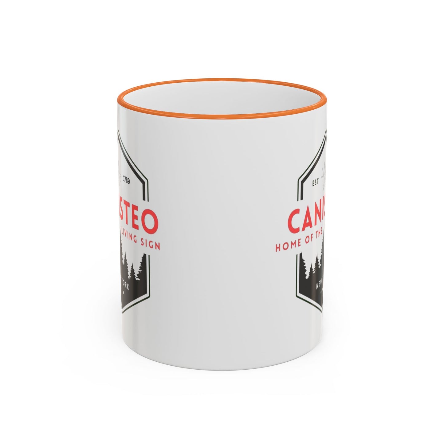 Canisteo New York Vintage Badge Mug — Accent Rim & Handle Coffee Cup (11oz, 15oz)