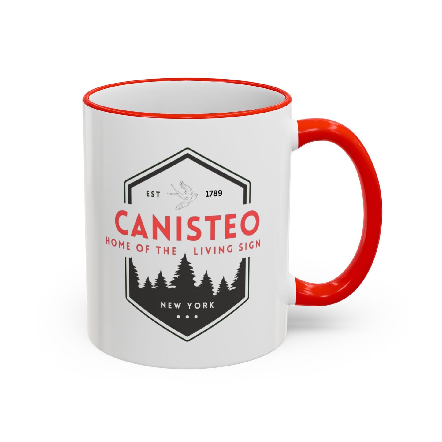 Canisteo New York Vintage Badge Mug — Accent Rim & Handle Coffee Cup (11oz, 15oz)