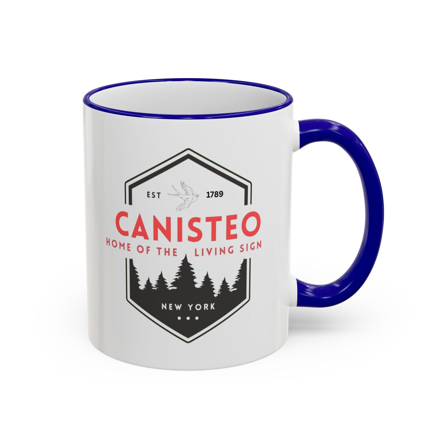 Canisteo New York Vintage Badge Mug — Accent Rim & Handle Coffee Cup (11oz, 15oz)
